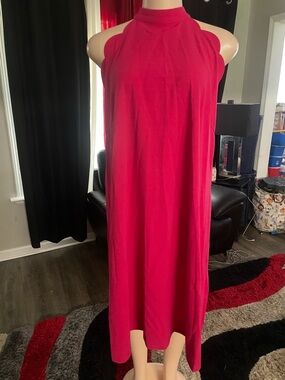 Sleeveless High-Neck Pink magenta Shift Dress neck detail 4 XL comfy summer